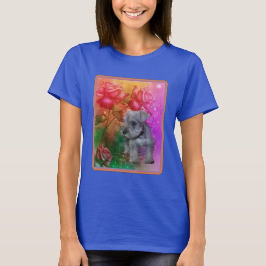 Schnauzer Puppy Fantasy Rose Hund T-Shirt (Vorderseite)