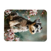 Schnauzer Puppy Spring Cherry Blossoms Flexible Magnet (Horizontal)
