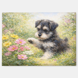 Schnauzer Puppy Springtime Flowers Magnet