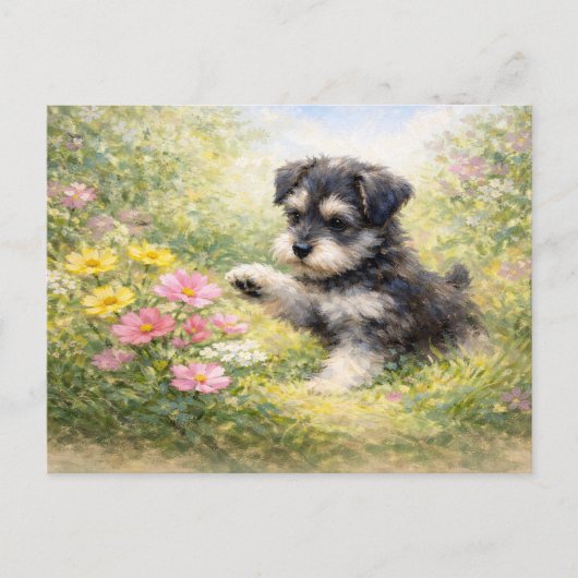 Schnauzer Puppy Springtime Flowers Postkarte (Vorderseite)