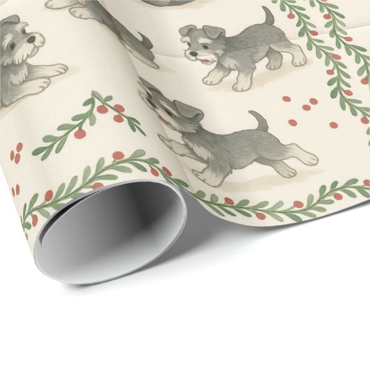 Schnauzer Pup's First Christmas Geschenkpapier (Rolleneckpunkt)