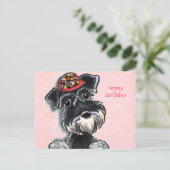 Schnauzer Red Cap Off Leash Art™ Postkarte (Stehend Vorderseite)