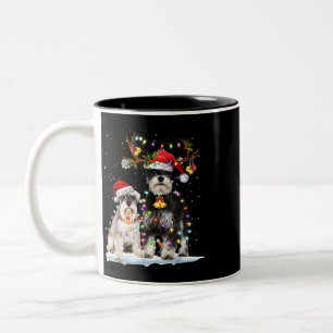 Schnauzer Reindeer Weihnachtsmannmütze Xmas Lights Zweifarbige Tasse