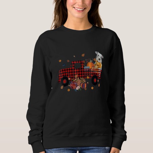 Schnauzer Riding Truck Pumpkin Autumn Leaves Fall Sweatshirt (Vorderseite)