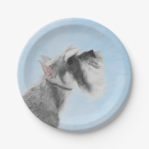 Schnauzer (Riese, Standard) 2 malend - Hundekunst Pappteller