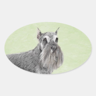 Schnauzer (Riese, Standard) Malerei - Hundekunst Ovaler Aufkleber