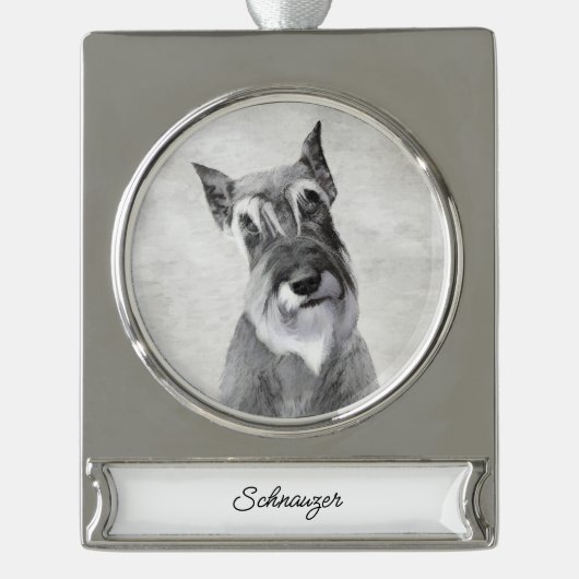 Schnauzer (Riesenmalerei) - Hundebildsilber platti Banner-Ornament Silber (Vorderseite)