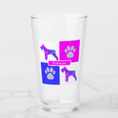 Schnauzer Silhouette Dog & Paw Pink Blue Square Glas (Vorderseite)