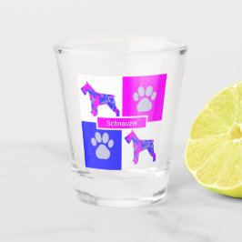 Schnauzer Silhouette Dog & Paw Pink Blue Square Schnapsglas