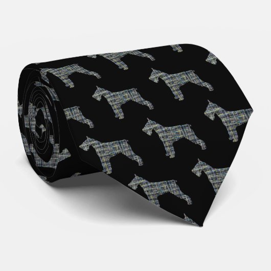 Schnauzer Silhouette Gelb & Schwarz Grid Krawatte (Gerollt)