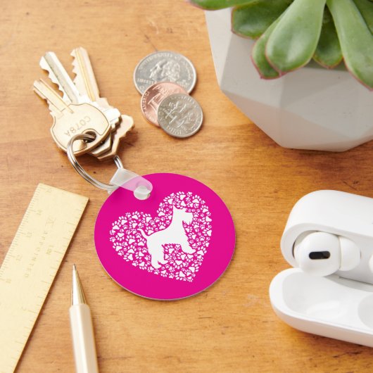 Schnauzer Silhouette Heart Paws Print - Dog Lover Schlüsselanhänger (Schreibtisch)