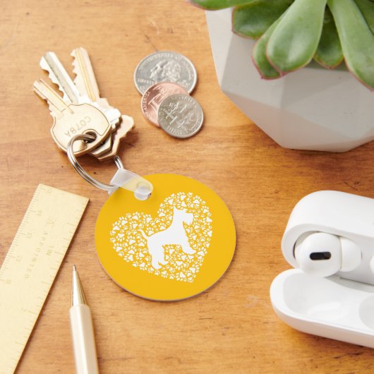 Schnauzer Silhouette Heart Paws Print - Dog Lover Schlüsselanhänger (Schreibtisch)