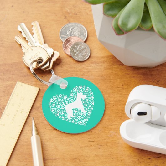 Schnauzer Silhouette Heart Paws Print - Dog Lover Schlüsselanhänger (Schreibtisch)