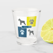 Schnauzer Silhouette Hund & Paw Y&B Grid Schnapsglas (Vorderseite)