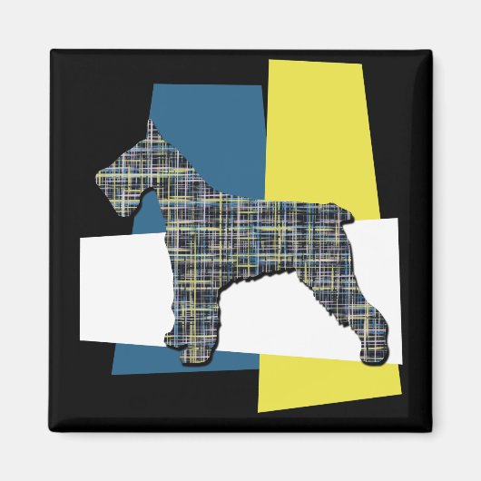 Schnauzer Silhouette Hund Y&B Grid Tricolor Magnet (Vorne)