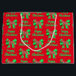 Schnauzer Silhouette Red Christmas Dog & Green Bow Große Geschenktüte<br><div class="desc">Schnauzer Silhouette Hund rotes Weihnachtspapier abstraktes Muster und grüner Bogen. Ersetzen Sie das glückliche Weihnachten durch alles,  was Sie mögen.</div>