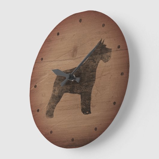 Schnauzer Silhouette Rustikal Große Wanduhr (Winkel)