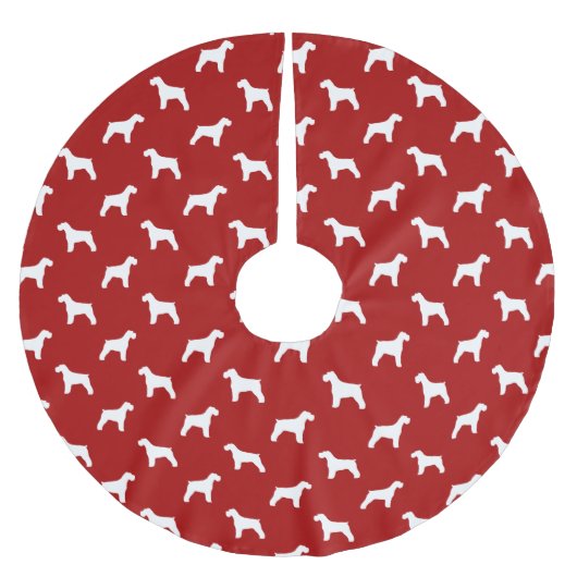 Schnauzer Silhouetten Pattern Red Polyester Weihnachtsbaumdecke (Vorderseite)