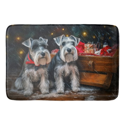 Schnauzer Snowy Sleigh Weihnachtsdekor Badematte (Vorderseite)