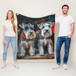 Schnauzer Snowy Sleigh Weihnachtsdekor Fleecedecke