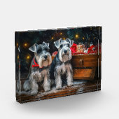 Schnauzer Snowy Sleigh Weihnachtsdekor Fotoblock (Links)