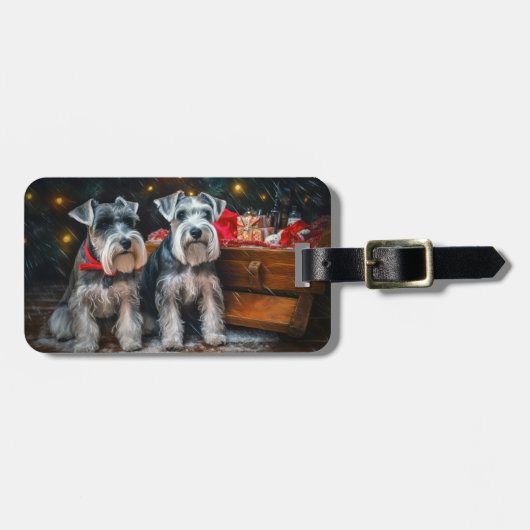 Schnauzer Snowy Sleigh Weihnachtsdekor Gepäckanhänger (Vorderseite horizontal)
