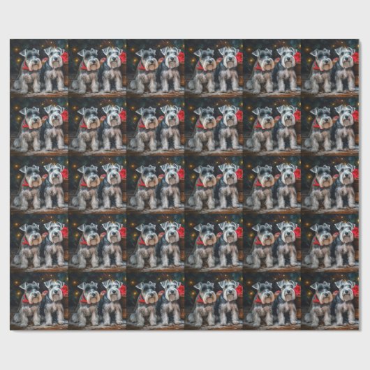 Schnauzer Snowy Sleigh Weihnachtsdekor Geschenkpapier (Flach)