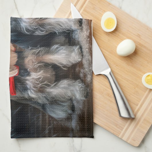 Schnauzer Snowy Sleigh Weihnachtsdekor Geschirrtuch (Viertel Falte)