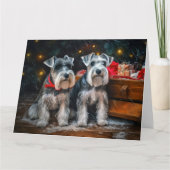 Schnauzer Snowy Sleigh Weihnachtsdekor Karte (Vorderseite)