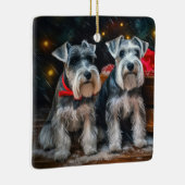 Schnauzer Snowy Sleigh Weihnachtsdekor Keramikornament (Rechts)