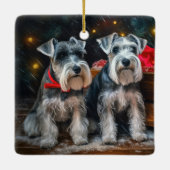 Schnauzer Snowy Sleigh Weihnachtsdekor Keramikornament (Rückseite)
