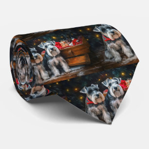 Schnauzer Snowy Sleigh Weihnachtsdekor Krawatte