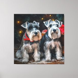 Schnauzer Snowy Sleigh Weihnachtsdekor Leinwanddruck