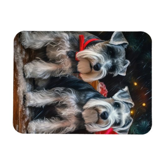 Schnauzer Snowy Sleigh Weihnachtsdekor Magnet (Horizontal)