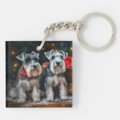 Schnauzer Snowy Sleigh Weihnachtsdekor Schlüsselanhänger (Rückseite)