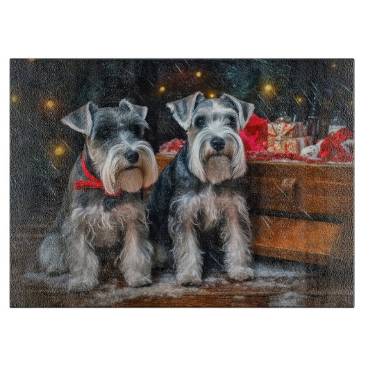 Schnauzer Snowy Sleigh Weihnachtsdekor Schneidebrett (Vorderseite)