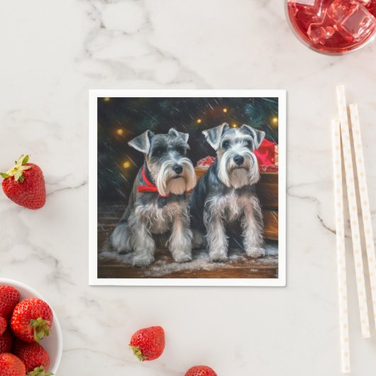 Schnauzer Snowy Sleigh Weihnachtsdekor Serviette (Beispiel)