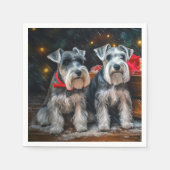 Schnauzer Snowy Sleigh Weihnachtsdekor Serviette (Vorderseite)