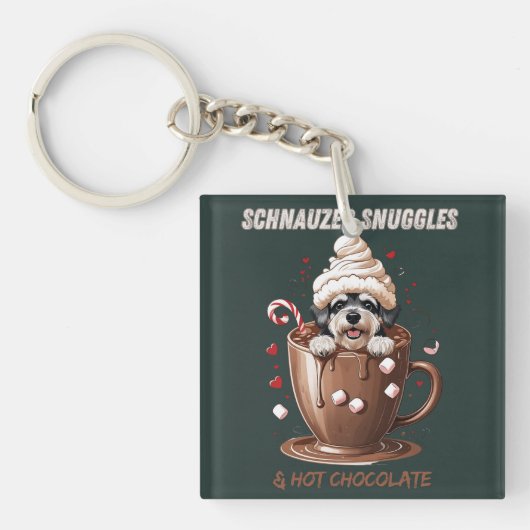 Schnauzer Snuggles & Hot Chocolate Schlüsselanhänger (Vorderseite)