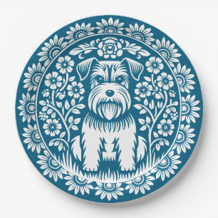 Schnauzer Sonderfarbe viktorianisch floral Pappteller