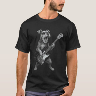 Schnauzer spielt E-Bass Rockmusik Hunde-Liebhaber T-Shirt