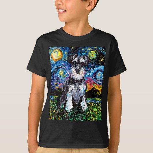 Schnauzer Starry Night Impressionist Dog Art von A T-Shirt (Vorderseite)