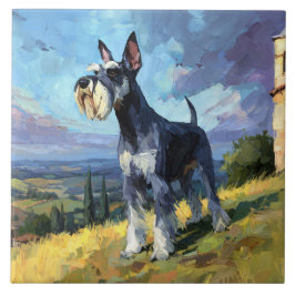 Schnauzer Sunlit Countryside Landscape Art Fliese
