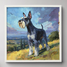 Schnauzer Sunlit Countryside Landscape Art
