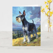 Schnauzer Sunlit Countryside Landscape Art Karte (Gelbe Blume)