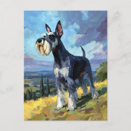Schnauzer Sunlit Countryside Landscape Art Postkarte