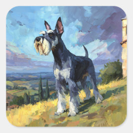 Schnauzer Sunlit Countryside Landscape Art Quadratischer Aufkleber