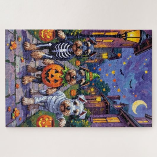 Schnauzer Trick-or-Treating in Halloween Costumes Puzzle (Horizontal)