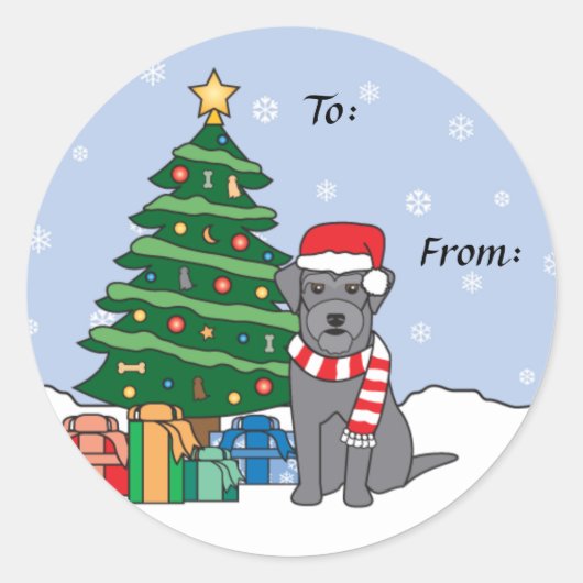 Schnauzer und Weihnachtsbaum Runder Aufkleber (Vorderseite)