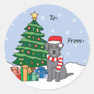 Schnauzer-und Weihnachtsbaum Runder Aufkleber